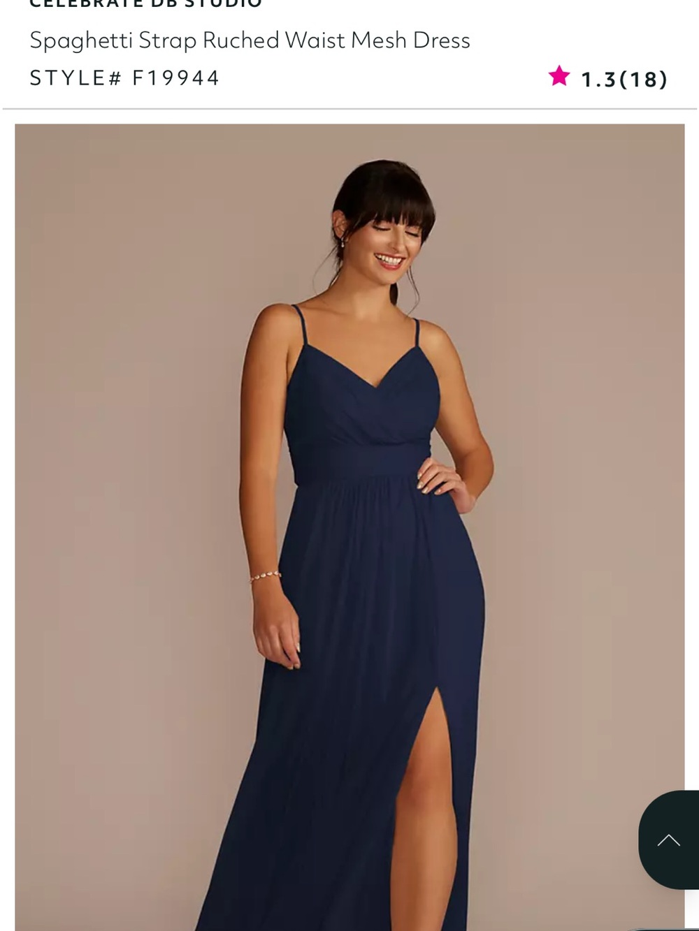 David's Bridal Navy Spaghetti Strap Maxi Dress with Front Slit